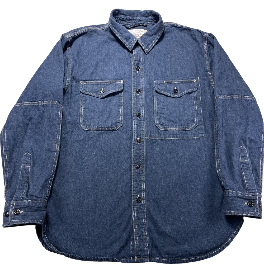 Filson Shirt Mens Large Blue Utility Denim Long Sleeve Button Workwear Pockets